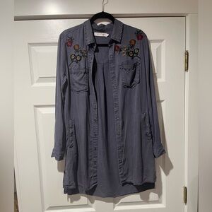 Embroidered Long Sleeve Dress - Blue